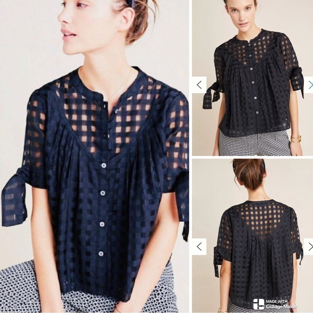 Anthropologie NWOT Mercer Window pane semi sheer top​